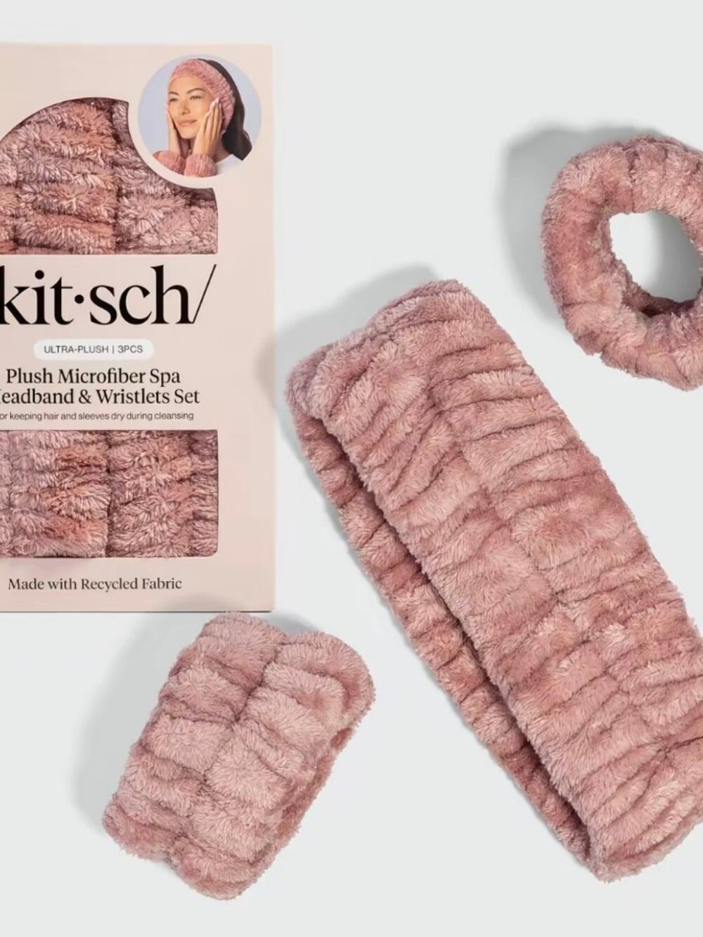 Kitsch Ultra-Plush Spa Headband & Wristlets Set 3pc Dusty Rose